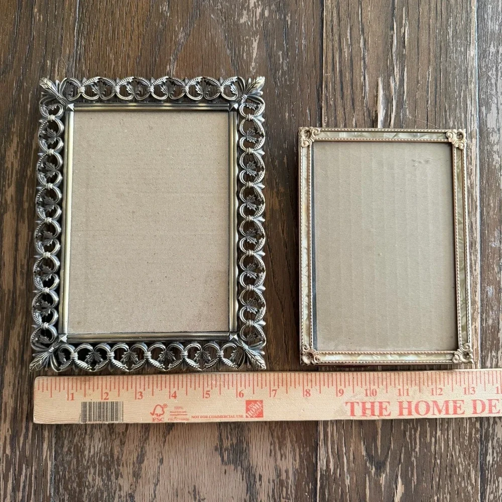 Set Of 2 VTG Brass Mother Of Pearl Photo Picture Frames 80s 90s Decor